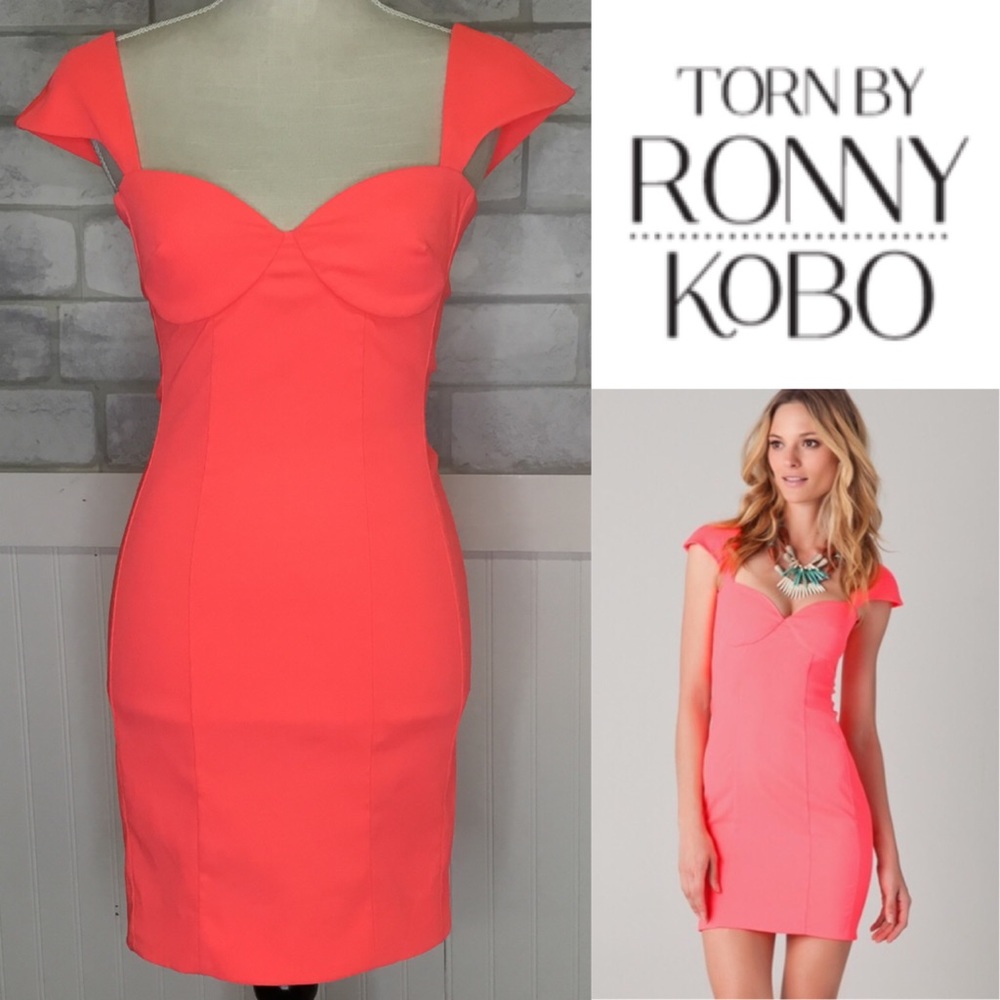 Torn by Ronny kobo neon coral party Dress